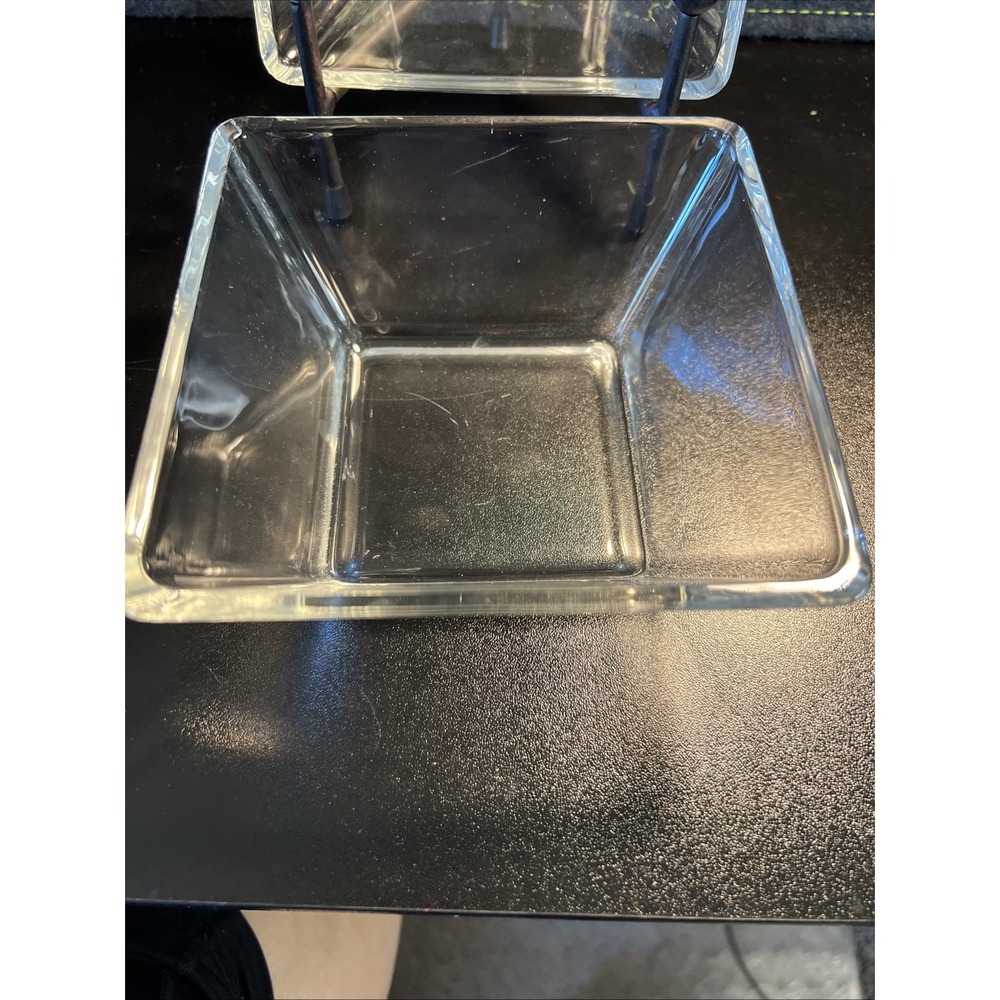 Pair Clear Glass Square Bowl Candy Dish Dessert Trinket Holder - Picture 2 of 7